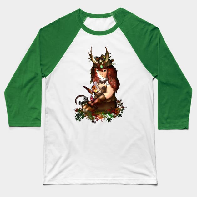 Druid dwarf girl with butterflies Baseball T-Shirt by cuisinecat